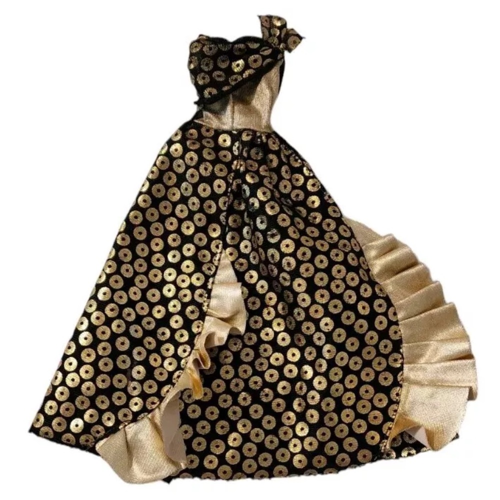 Barbie Vtg Black & Gold Formal Dress Lucky Brand